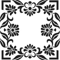 mozaïekpatroon tuin zwart vector icoon met bloemen gevormde bloesems meetkundig bloemen tegel patroon