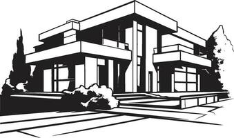 modernistisch villa blauwdruk emblematisch structuur in vector icoon villa structuur kader bouwkundig ontwerp in vector logo