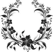 vorstelijk bloemblad kader decoratief zwart icoon chique bloemen omcirkelen zwart kader logo vector