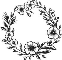 chique bloemen ontwerp bruiloft vector embleem schoon bloemblad krans zwart hand- getrokken iconisch logo