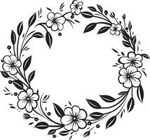 minimalistische krans schetsen zwart bloemen embleem geavanceerde bruiloft bloemen handgemaakt vector embleem