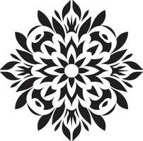 gevormde bloemen meetkundig tegel logo in zwart symmetrisch tuin zwart vector tegel icoon