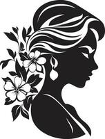 bevallig bloemen silhouet zwart gezicht embleem chique bloei persona vrouw vector ontwerp