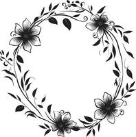 tijdloos bloemen fantasie zwart bloemen icoon ontwerp botanisch gefluister vector logo met kader