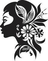 chique bloei persona vrouw vector ontwerp schoon bloemen schoonheid zwart hand- getrokken icoon