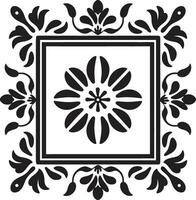 gevormde bloemblad rooster zwart tegel vector ontwerp mozaïekpatroon schoonheid meetkundig bloemen tegel icoon