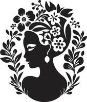 elegant botanisch aantrekkingskracht vector vrouw icoon bevallig bloemen silhouet zwart gezicht embleem