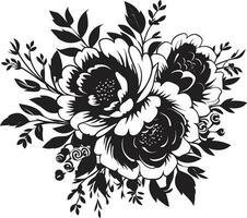 gebeeldhouwd bloem medley zwart vector boeket ontwerp gotisch bloemen ruikertje decoratief zwart embleem