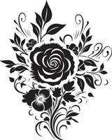 botanisch bloem medley zwart vector boeket logo etherisch boeket bijeenkomst decoratief zwart icoon