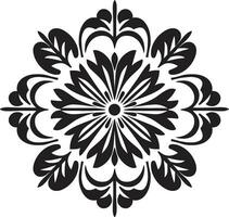 mozaïek- bloemblaadjes vector icoon met meetkundig tegels bloemen tegels kunst zwart vector tegel logo