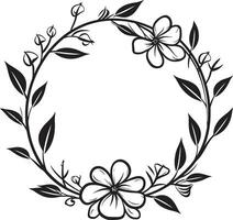 chique bloemen ontwerp bruiloft vector embleem schoon bloemblad krans zwart hand- getrokken iconisch logo