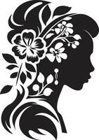 artistiek bloesem essence elegant vector gezicht minimalistische bloemen straling zwart vrouw icoon