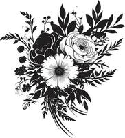 stralend bloemblad ensemble decoratief zwart bloemen logo botanisch bloesem fusie zwart vector embleem