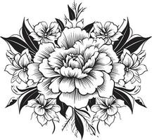 noir botanisch etsen hand- getrokken bloemen pictogrammen grafiet bloeien ensemble zwart vector embleem ontwerpen