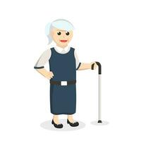 oud vrouw met wandelen stok ontwerp karakter Aan wit achtergrond vector