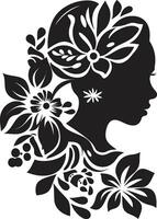 chique bloemen elegantie zwart vector ontwerp schoon bloemblad schoonheid hand- getrokken vrouw embleem