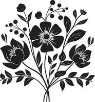 noir bloemen symfonie ingewikkeld zwart logo ontwerp elementen grafiet bloemblad etsen handgemaakt bloemen iconisch ontwerpen vector