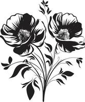 botanisch noir handgemaakt bloemen pictogrammen in monochroom vectoren ingewikkeld bloesem scrollt hand- getrokken zwart logo emblemen