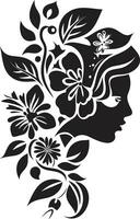 elegant botanisch aantrekkingskracht vector vrouw icoon bevallig bloemen silhouet zwart gezicht embleem