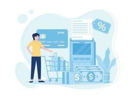 credit kaart betaling krijgen cashback online winkel concept vlak illustratie vector