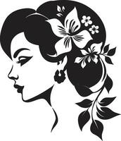 elegant botanisch aantrekkingskracht vector vrouw icoon bevallig bloemen silhouet zwart gezicht embleem