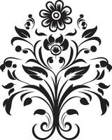 chique bloemen versieringen zwart logo vector decor ingewikkeld bloemblad scrollt overladen zwart embleem pictogrammen