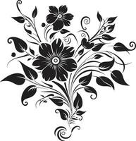 noir Liaan rol handgemaakt vector logo icoon ontwerp wijnoogst bloemen chique zwart icoon met hand- getrokken ontwerp