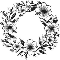 artistiek bloemblad werveling bruiloft zwart icoon ontwerp minimalistische krans schetsen zwart bloemen embleem vector