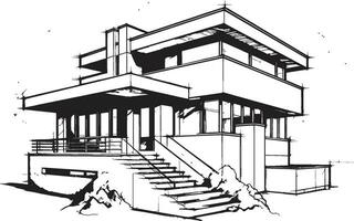 symmetrisch woning schetsen duplex huis ontwerp vector embleem dubbele residentie blauwdruk schetsen idee voor duplex vector logo