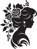elegant bloemen contouren vector zwart gezicht bevallig bloemblad portret artistiek vrouw icoon