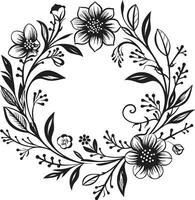 geavanceerde bloemen krans handgemaakt vector icoon abstract bruiloft bloeien zwart artistiek embleem