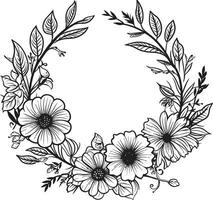 bevallig krans schetsen artistiek zwart logo icoon chique bloemen ontwerp bruiloft vector embleem
