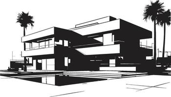 modernistisch villa blauwdruk emblematisch ontwerp in vector icoon villa structuur ontwerp hedendaags gebouw in vector logo