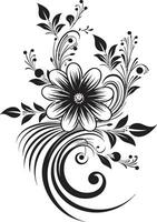 artistiek bloemblad wervelingen iconisch hand- getrokken handgemaakt noir embleem vector ontwerp
