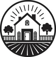 agrarisch terugtrekken symbool boeren huis embleem in vector oogst hoeve ontwerp boerderij vector logo icoon