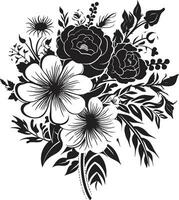 charmant bloesem ruikertje decoratief zwart embleem esthetisch boeket ensemble zwart bloemen icoon vector