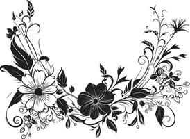 wijnoogst geïnkt tuin werveling noir emblematisch kronieken chique noir bloemblad ensemble artistiek bloemen vector vectoren