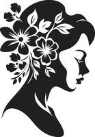 bevallig bloemen silhouet zwart gezicht embleem chique bloei persona vrouw vector ontwerp