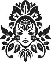 geavanceerde bloeien aura handgemaakt embleem abstract flora fusie zwart artistiek gezicht embleem vector