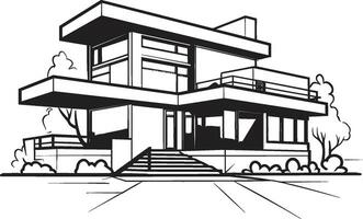 modieus stedelijk villa indruk zwart schets symbool van stad verfijning stadsgezicht villa schetsen modern huis in scherp zwart lijnen vector