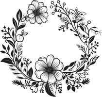 wijnoogst bloesem omhullen zwart bloemen kader gebeeldhouwd bloeien omringen decoratief zwart logo vector