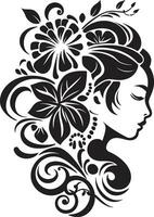 grillig vrouwelijk bloemblaadjes elegant zwart embleem modern bloem portret artistiek vector vrouw