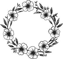 schoon bloemblad krans zwart hand- getrokken icoon grillig bloemen rangschikking vector embleem