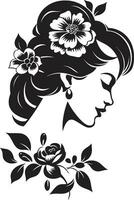 grillig vrouwelijk straling vector icoon modern bloemen persona zwart vrouw embleem