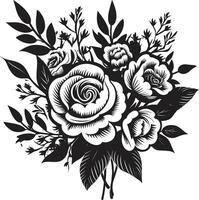 chique bloemblad ruikertje decoratief zwart vector icoon majestueus boeket fusie zwart bloemen logo