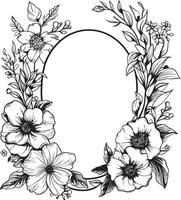 elegant bloemen impressies decoratief kader logo charmant boeket zwart vector icoon ontwerp