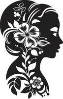 abstract bloesem straling vrouw gezicht embleem elegant bloemen contouren vector zwart gezicht