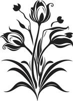 chique geïnkt bloesems humeurig bloemen vector kunstenaarstalent noir bloemblad ensemble grafiet bloemen embleem kronieken