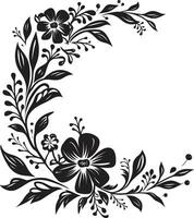 ambachtelijk flora zwart vector logo met hand- getrokken elementen bloemen opdrukken handgemaakt zwart ontwerp icoon