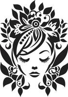 artistiek bloesem essence elegant vector gezicht minimalistische bloemen straling zwart vrouw icoon